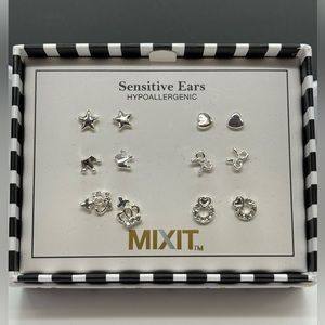 Box Set 6 Pairs Silver Stud Earrings